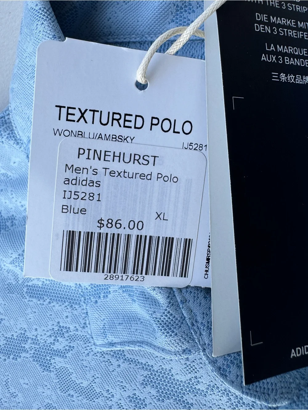 Men’s Adidas Lgt Blue Polo with Subtle Camo Pattern. Size XL, NWT Pinehurst Logo